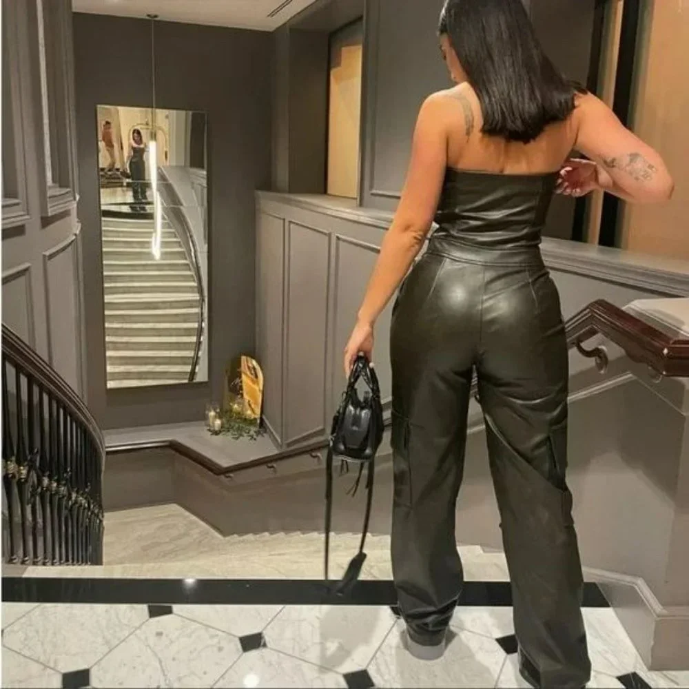 ZARA FAUX LEATHER LONG JUMPSUIT - Picture 5 of 8